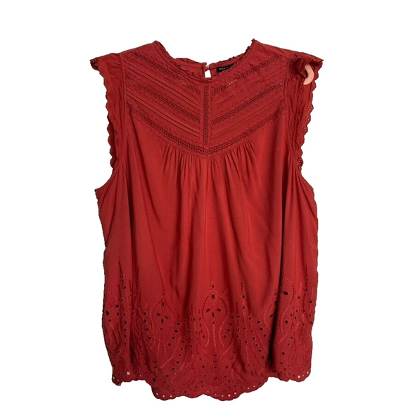 Torrid Top Blouse Eyelet Pintuck Plus 4 Burnt Orange Embroidered Boho Festival - Picture 2 of 10